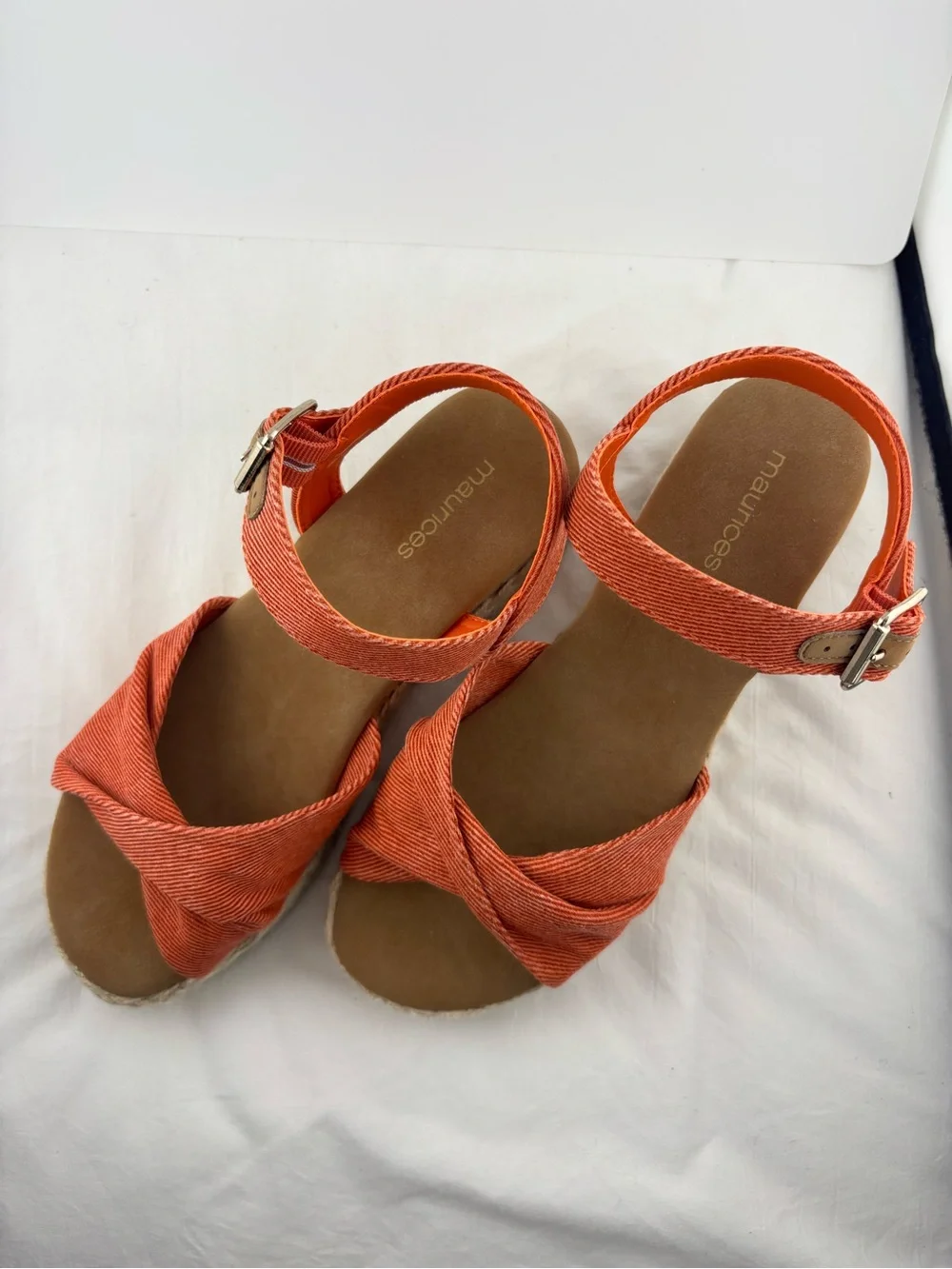 Maurices Orange Espadrille Platform Sandals with Knotted Toe and Ankle Strap